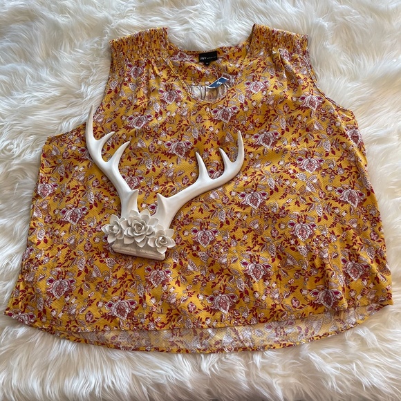 3/$30 Jones New York Womens Yellow Sleeveless Floral Print Pattern Top Size 3X - Picture 3 of 12